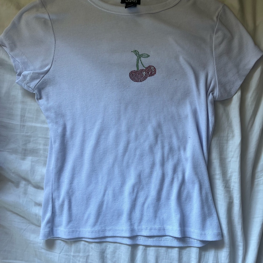 Justify White Tee with Cherry Detail